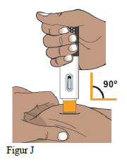 Placera den orange nålkragen rakt (90° vinkel) mot injektionsstället 