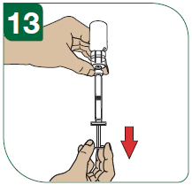 Vänd på den sammansatta sprutan och injektionsflaskan, så att injektionsflaskan är överst