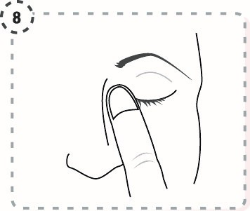 Tryck ett finger mot den inre ögonvrån i 2 minuter samtidigt som du blundar