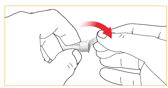 Följ bruksanvisningen för den för injektionspennan avsedda nålen. Dra av skyddsfolien.