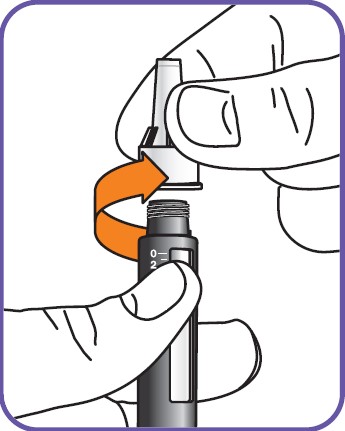 Skruva loss det yttre nålskyddet (med pennålen inuti) moturs samtidigt som du håller i cylinderampullen.