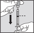 5.	Håll kvar nålen i injektionsflaskan och vänd den upp och ner.