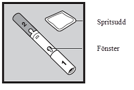 Bilden visar en injektionspenna och en spritsudd
