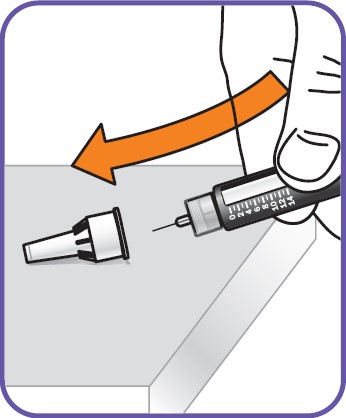 Sätt försiktigt tillbaka det yttre nålskyddet på den exponerade nålen genom att använda en skopteknik.