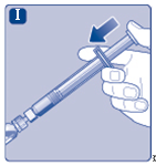 Injicera spädningsvätskan ner i injektionsflaskan.