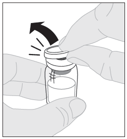 Ställ injektionsflaskan på en ren, plan yta. Ta av snäpplocket av plast från injektionsflaskan med ALPROLIX.