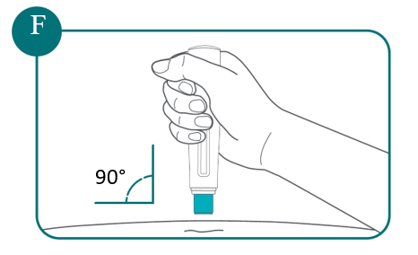 Håll den förfyllda injektionspennan i 90 graders vinkel mot det rengjorda injektionsstället 