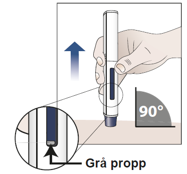 c) Kontrollera att den blå kolven har fyllt fönstret och ta bort den förfyllda injektionspennan från huden.