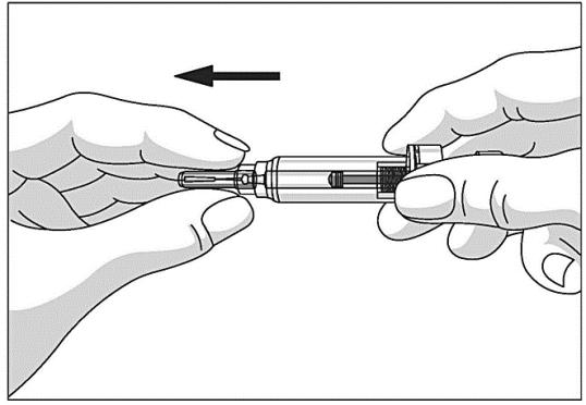 Bild beskriver hur ta bort nålskydd.