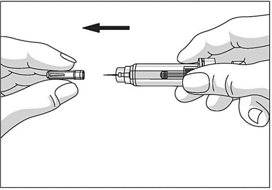 Bild beskriver hur nålskyddet tas av.