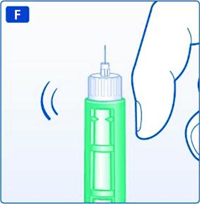 H&aring;ll din FlexPen s&aring; att injektionsn&aring;len pekar upp&aring;t och knacka l&auml;tt med ett finger p&aring; cylinderampullen n&aring;gra g&aring;nger s&aring; att eventuella luftbubblor samlas h&ouml;gst upp i cylinderampullen.
