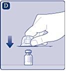 Vänd på skyddshöljet och snäpp på adaptern på injektionsflaskan.