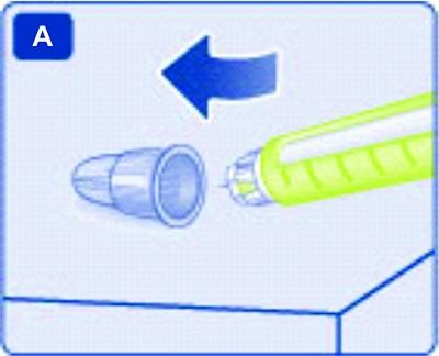 För in nålspetsen i det yttre nålskyddet på en plan yta utan att röra vid injektionsnålen eller det yttre nålskyddet.