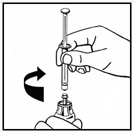 Anslut injektionssprutan till injektionsflaskans adapter genom att vrida medurs.