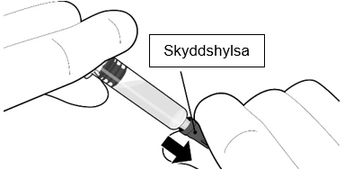 Skyddshylsan tas bort från applikatorn