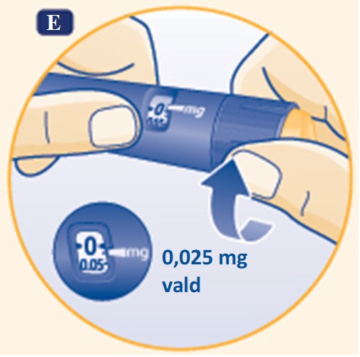 Vrid dosväljaren för att välja den lägsta dosen, 0,025 mg.