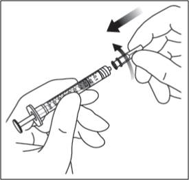 Bilden visar hur du vrider fast injektionsnålen på sprutans spets