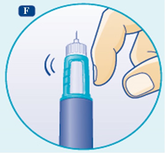 Håll pennan så att injektionsnålen pekar upp. Knacka på pennans topp några gånger