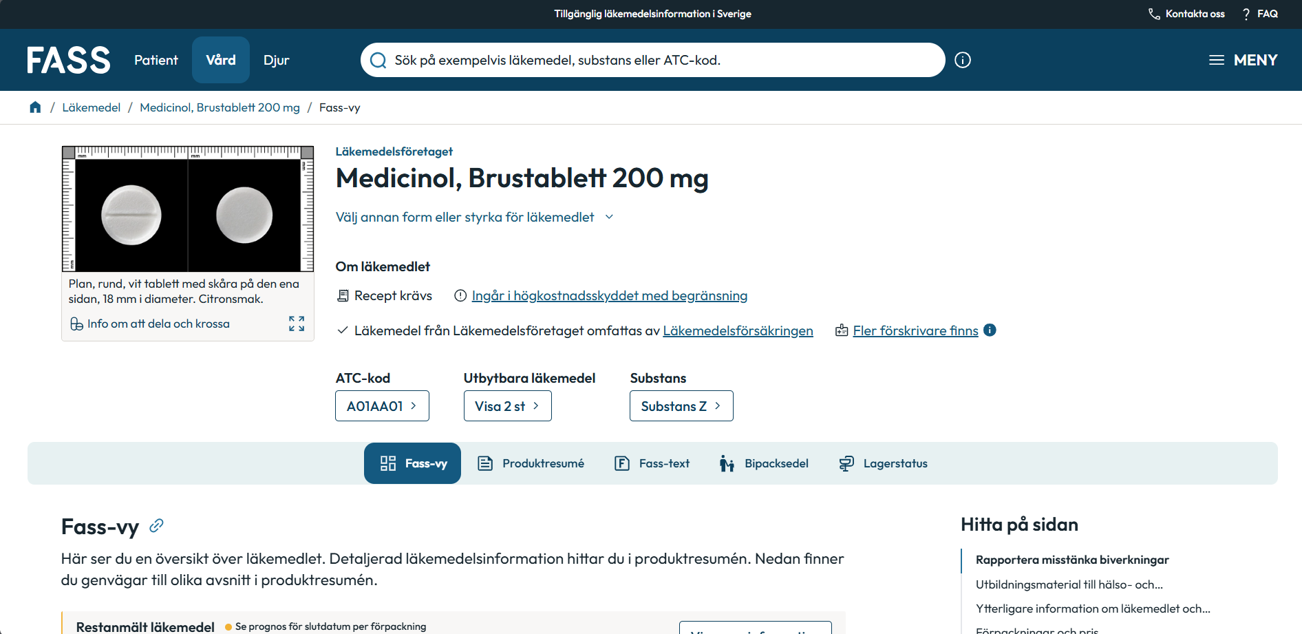 Läkemedelssida vård