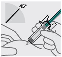 Placera fingrarna och för in nålen i 45 graders vinkel mot huden