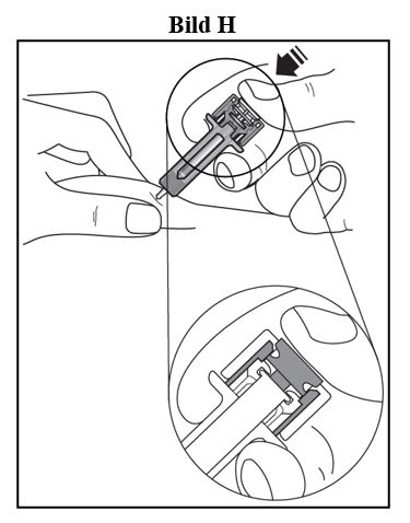 Steg 11. Håll i den förfyllda sprutan vid fingergreppen som bilden visar (se bild H).