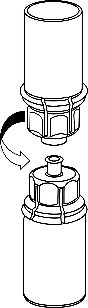 Fatta tag i den del av Mix2Vial-setet där pulverflaskan sitter med ena handen och den del av Mix2Vial-setet där vätskeflaskan sitter med den andra handen och skruva isär setet moturs i 2 delar.