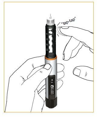 Kontrollera att injektionspennan fungerar genom att hålla pennan vertikalt med nålen uppåt och knacka lätt på cylinderampullens hölje så att luftbubblorna kan stiga uppåt.