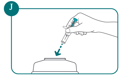 Lägg den använda förfyllda sprutan i en behållare för vassa föremål direkt efter användning