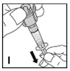 Håll injektionsflaskan i änden ovanför adaptern och sprutan (I). 