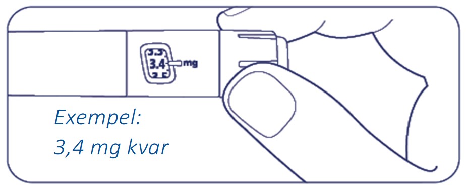 Exempel på hur mycket Alhemo som finns kvar i injektionspennan: 3,4 mg kvar