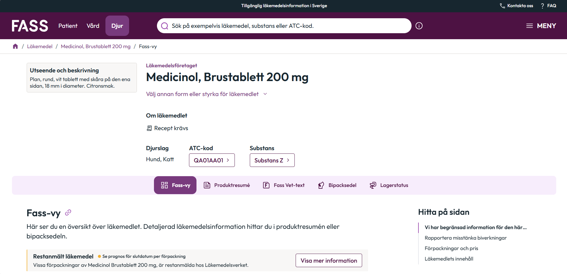 Läkemedelssida djur