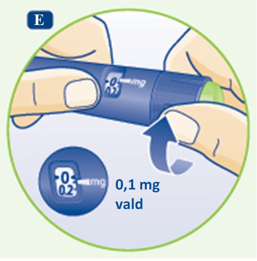 Vrid dosväljaren för att välja den lägsta dosen, 0,1 mg.