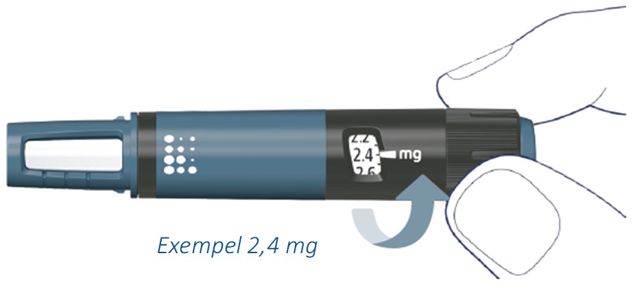 Vrid på dosväljaren för att välja din ordinerade dos. Kontrollera att du har valt rätt dos.