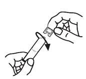 Håll endosbehållaren upprätt (med vingen uppåt) och vrid loss vingen. 