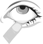 2.	Dra försiktigt ner det nedre ögonlocket tills det bildas en liten ficka