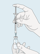 För in nålen i injektionsflaskan
