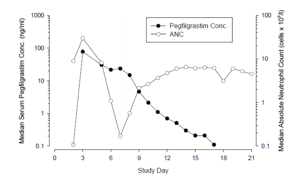 Profilen för mediankoncentrationen av pegfilgrastim 