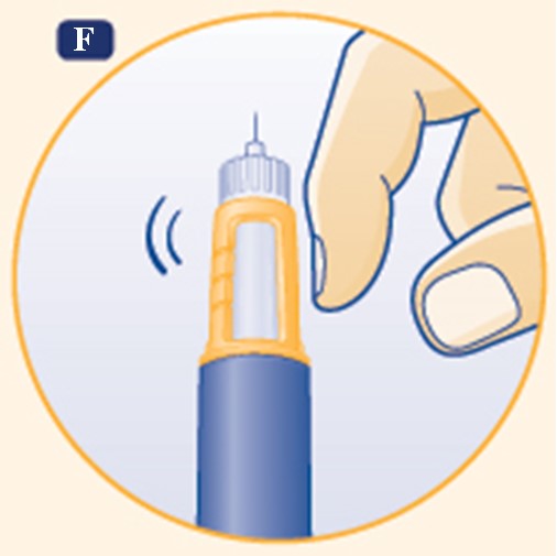 Håll pennan så att injektionsnålen pekar upp. Knacka på pennans topp några gånger
