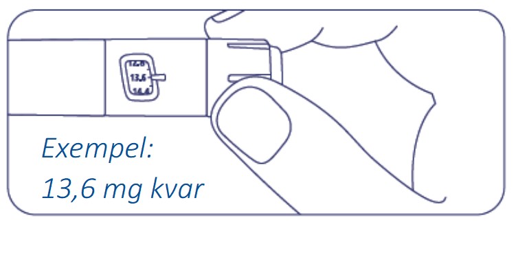 Exempel på hur mycket Alhemo som finns kvar i injektionspennan: 13,6 mg kvar