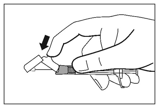 När injektionen är slutförd aktiveras nålskyddssystemet med hjälp av fingret. När man hör ett "klick" är systemet helt aktiverat. Kassera sprutan med nålen enligt gällande anvisningar.