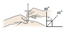 Håll kvar greppet om huden och stick in nålen i huden i 45 till 90 graders vinkel.