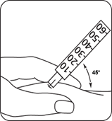Bilden visar en spruta som stuckits in i huden med en vinkel