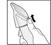 Bilden visar hur skyddet på applikatorn avlägsnas.