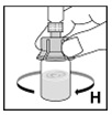 Snurra injektionsflaskan försiktigt tills allt pulver är upplöst (H). 