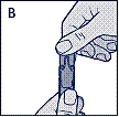 Bild B. Håll  endosbehållare upprätt och vrid av toppen.